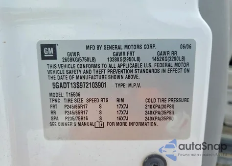 2007 Buick Rainier Cxl z USA, uszkodzony, nr VIN 5GADT13S972103901